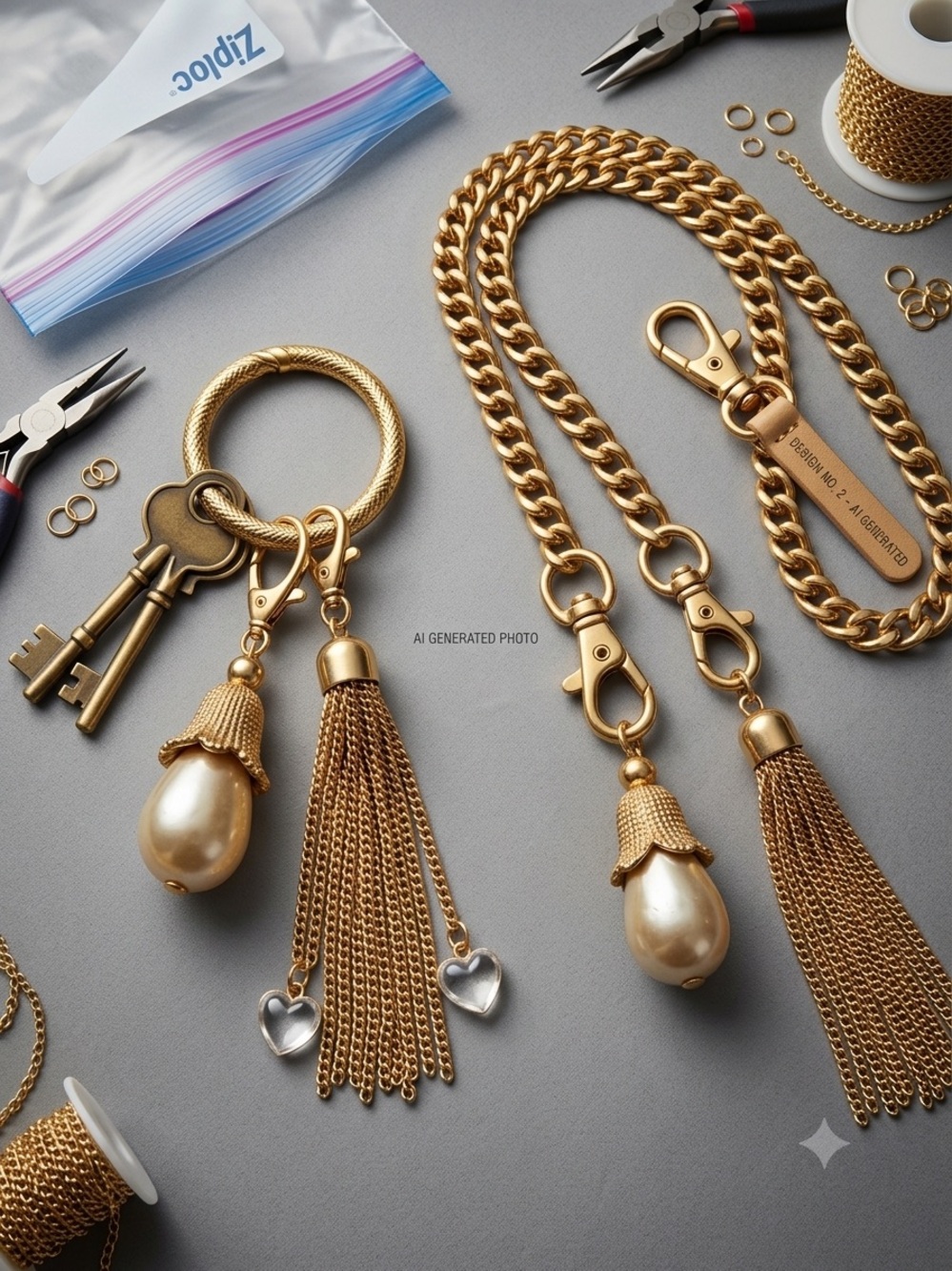Assortment of Gold tone, Pearl ,Tassel, and heart Accessories- 2 sets